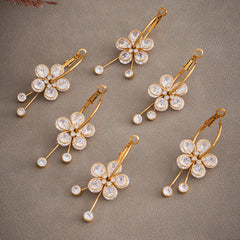 18K Gold-Plated Five-Petal Cubic Zirconia Drop Earrings