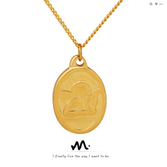 18K Gold-Plated Oval Angel Pendant Necklace