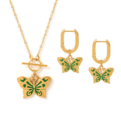 Enamel Butterfly Charm Earrings & Necklace