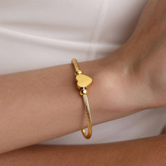 18K Gold-Plated Heart-Center Flexible Cuff Bracelet