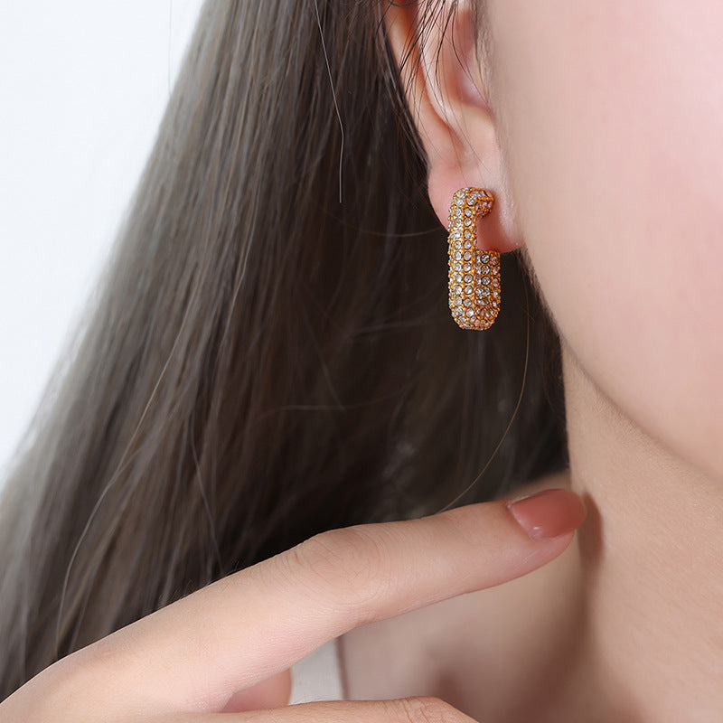 Sparkling G-Shaped Hoop Earrings