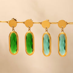 Gold-Tone Oval Glass Drop Earrings