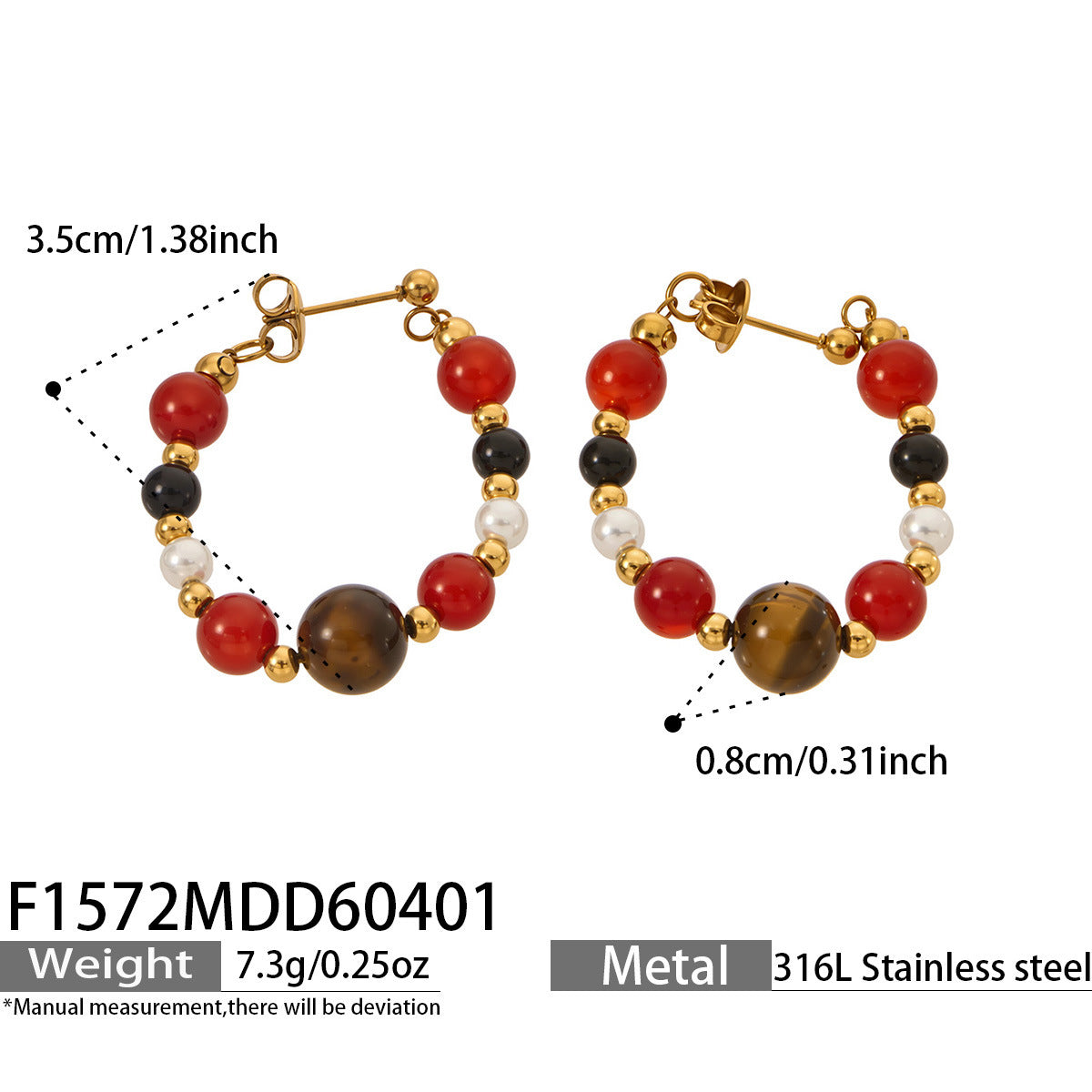 Natural Stone & Pearl-Look Beaded Hoop Earrings