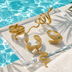 Gold-Tone Sculptural Snake Ring Designs