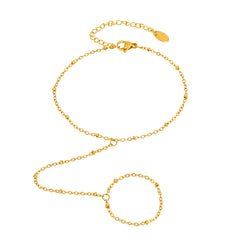 18K Gold-Plated Beaded Ring Chain Hand Bracelet