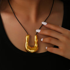 Sculptural U-Pendant Cord Necklace