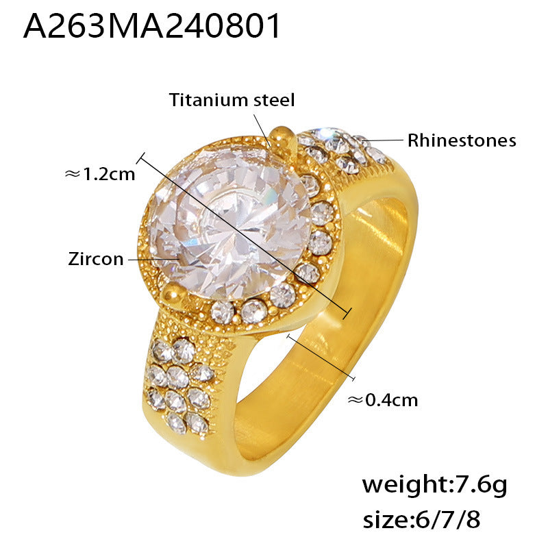 18K Gold-Plated Round Cubic Zirconia Statement Ring