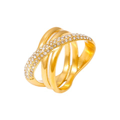18K Gold-Plated Sparkling Crossover Ring