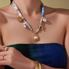 Fabric Scarf-Style Mixed Charm Necklace