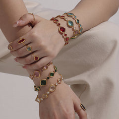 Gold-Tone Faceted Glass Link Bracelet