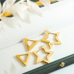 Open Star & Triangle Stainless Steel Hoop Earrings