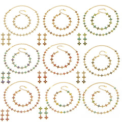 18K Gold-Plated Color Cubic Zirconia Flower Jewelry