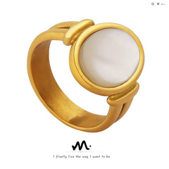 White Shell Round Accent Ring