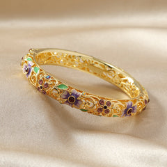 14K Diamond Accented Floral Bangles