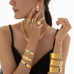 Gold-Tone Geometric Inlay Jewelry