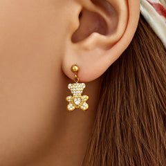 Cubic Zirconia Bear Drop Earrings