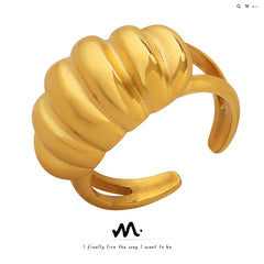 Ribbed Sculptural Stainless Steel Open Ring