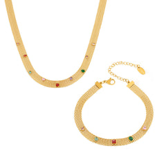 Colorful Cubic Zirconia Mesh Necklace & Bracelet