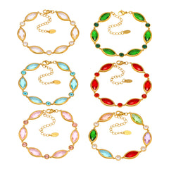 18K Gold-Plated Marquise Glass Link Bracelet