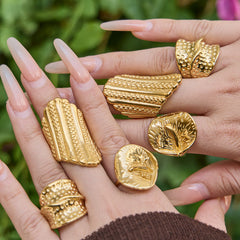 18K Gold-Plated Textured Statement Ring Collection