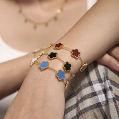 Flower Inlay Charm Bracelet