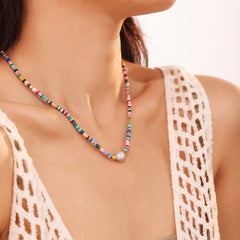 Multicolor Natural Stone & Shell-Pearl Necklace