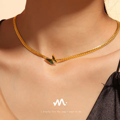 Green Enamel Butterfly Curb Necklace