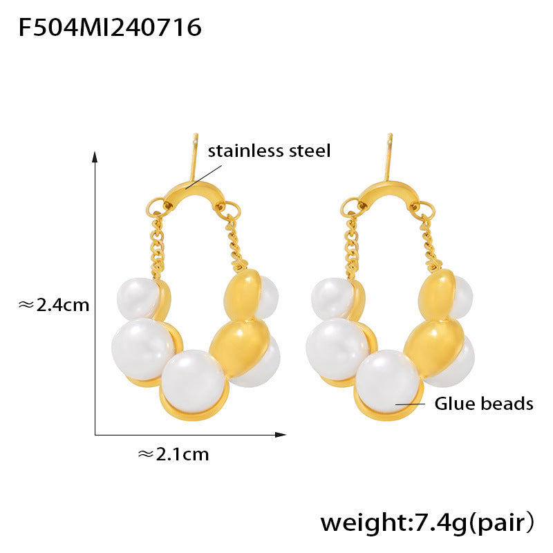 18K Gold-Plated Pearl-Look Bead Hoop Earrings
