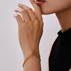 18K Gold-Plated Beaded Ring Chain Hand Bracelet