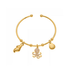 18K Gold-Plated Ocean Charm Open Cuff