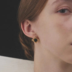 Nicolette Black Agate Stud Earrings