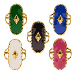 18K Gold-Plated Geometric Enamel Open Ring