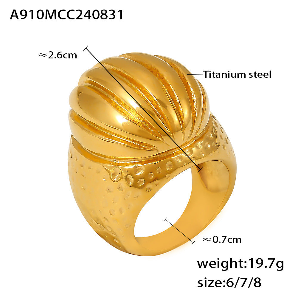 18K Gold-Plated Ridged Oval Statement Ring