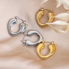 Gold-Tone Sculptural Heart Hoop Earrings