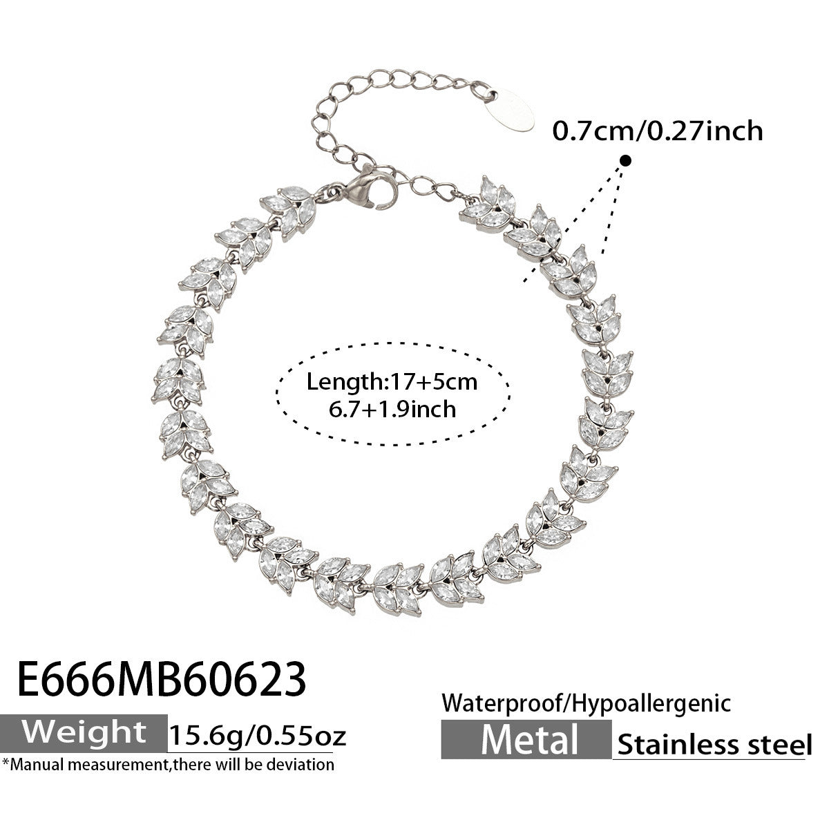 Cubic Zirconia Wheat Leaf Bracelet and Drop Earrings