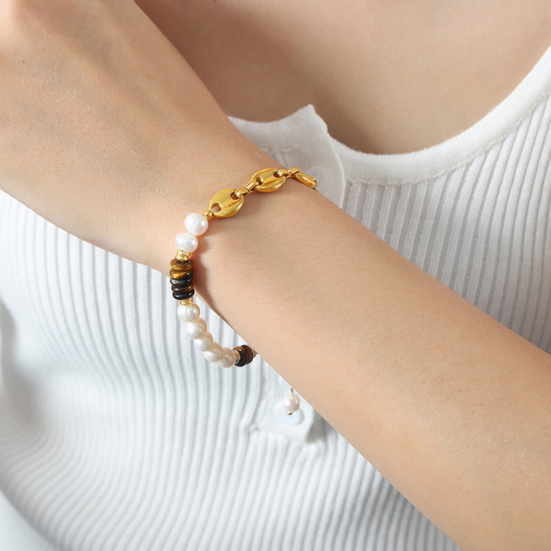 Freshwater Pearl and Tiger Eye Link Jewelry