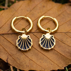 Enamel Shell Drop Hoop Earrings