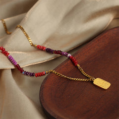Faceted Bead Plaque Pendant Necklace