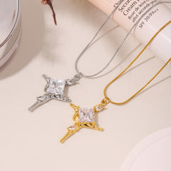 Cubic Zirconia Geometric Cross Pendant Necklace