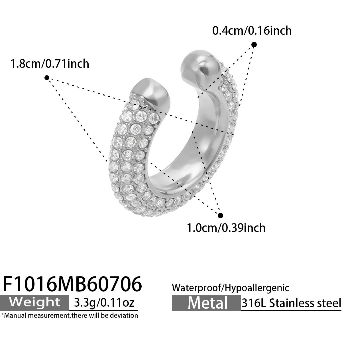 Cubic Zirconia Rounded Ear Cuff - Single