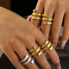 18K Gold-Plated Ribbed Open Ring