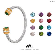 Colored Cubic Zirconia Cable Cuff Bracelet