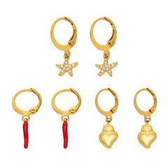 Gold-Tone Pepper, Starfish & Heart Charm Earrings