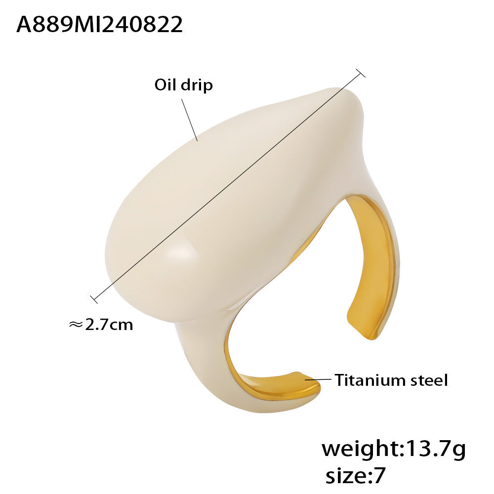18K Gold-Plated Enamel Teardrop Open Ring
