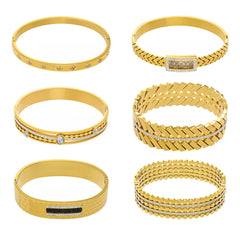 18K Gold-Plated Geometric Stone Bangle Bracelet