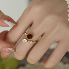 Nadine Vintage-Inspired Tiger-Eye Pavé Adjustable Ring