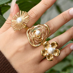 Flower Pearl-Look Statement Ring Designs