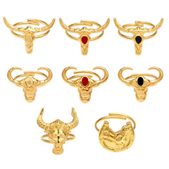 18K Gold-Plated Bull Head Open Ring