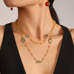 Color Glass Bead Long Necklace