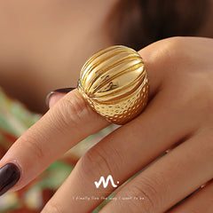 18K Gold-Plated Ridged Oval Statement Ring